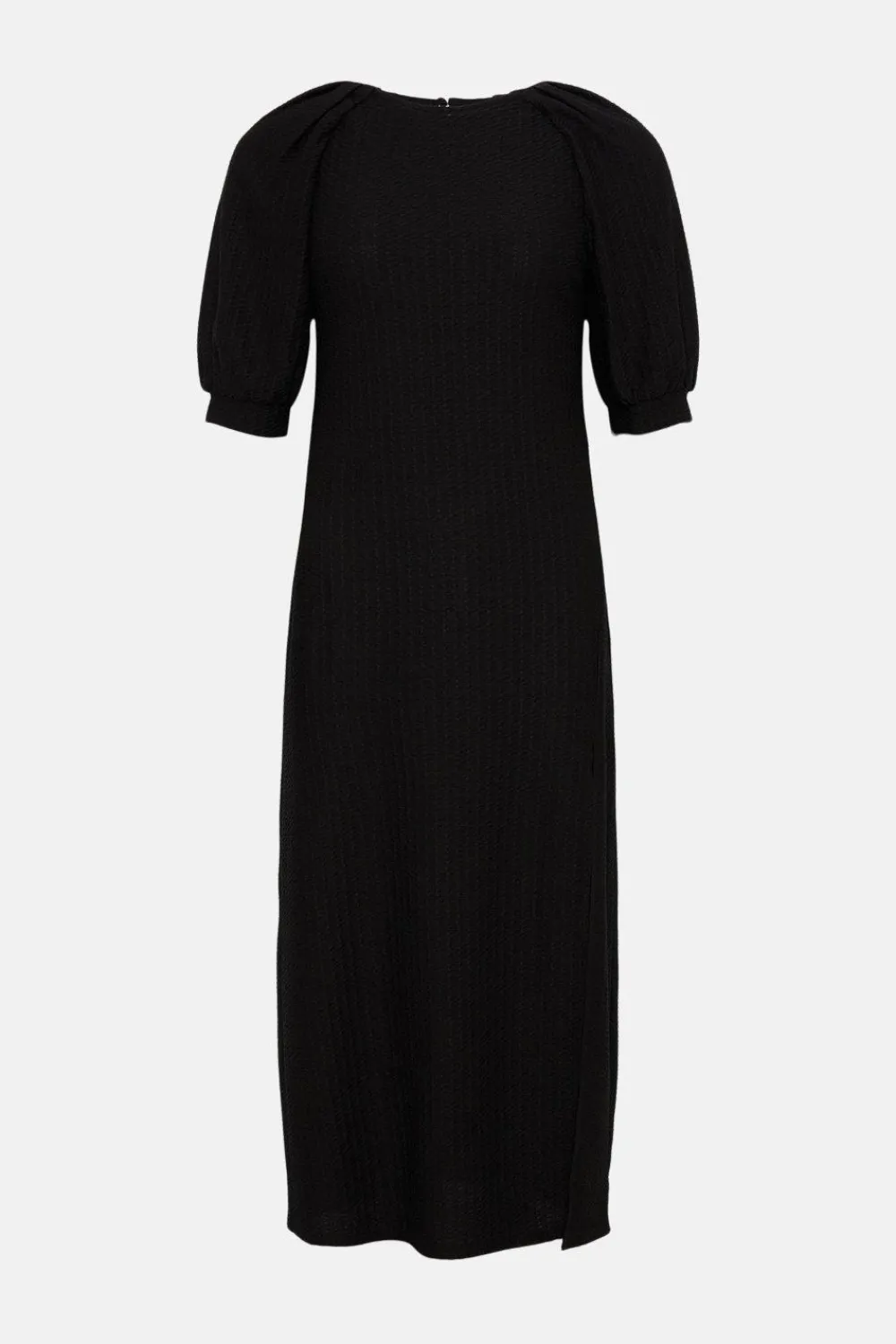 Hot Oasis Textured Puff Sleeve Midi Dress Black