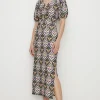 Outlet Oasis Textured Scoop Neck Midi Dress Khaki