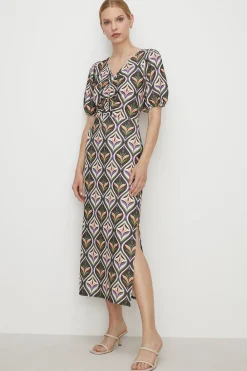 Outlet Oasis Textured Scoop Neck Midi Dress Khaki