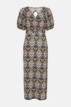 Outlet Oasis Textured Scoop Neck Midi Dress Khaki