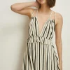 Hot Oasis Textured Stripe V Neck Strappy Mini Dress Ecru