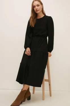 Best Oasis Textured Tiered Midi Dress Black