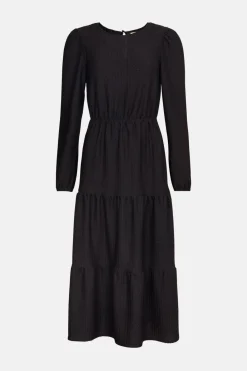 Best Oasis Textured Tiered Midi Dress Black