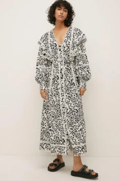 New Oasis The Wild Kind Leopard Plunge Midi Dress Mono