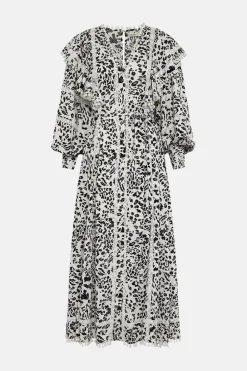 New Oasis The Wild Kind Leopard Plunge Midi Dress Mono