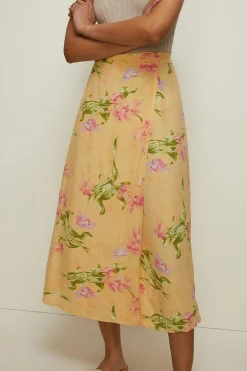 Outlet Oasis Tie Detail Floral Wrap Midi Skirt Amber