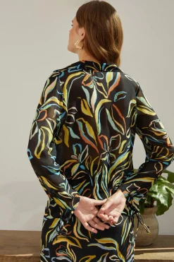 Fashion Oasis Tie Detail Leafy Floral Printed Shirt Multi