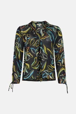 Fashion Oasis Tie Detail Leafy Floral Printed Shirt Multi