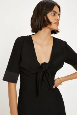 Discount Oasis Tie Front Crepe Satin Trim Mini Dress Black