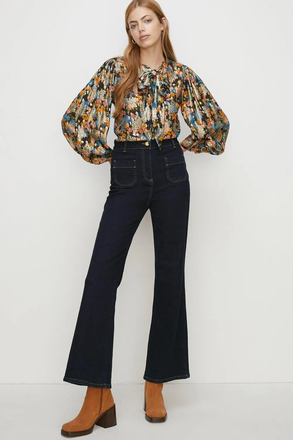 Best Oasis Tie Neck Metallic Printed Blouse Black