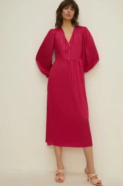 Online Oasis Tie Side Midi Dress Pink