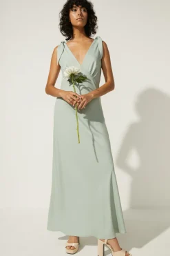 Sale Oasis Tie Strap Bias Cut Maxi Dress Sage