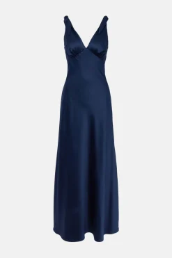 Online Oasis Tie Strap Bias Cut Maxi Dress Navy