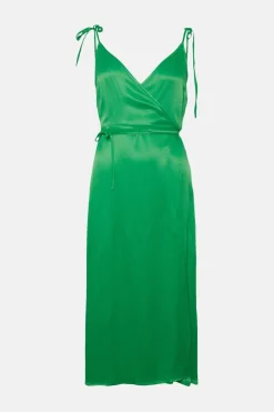 New Oasis Tie Strap Wrap Midi Dress Bright Green