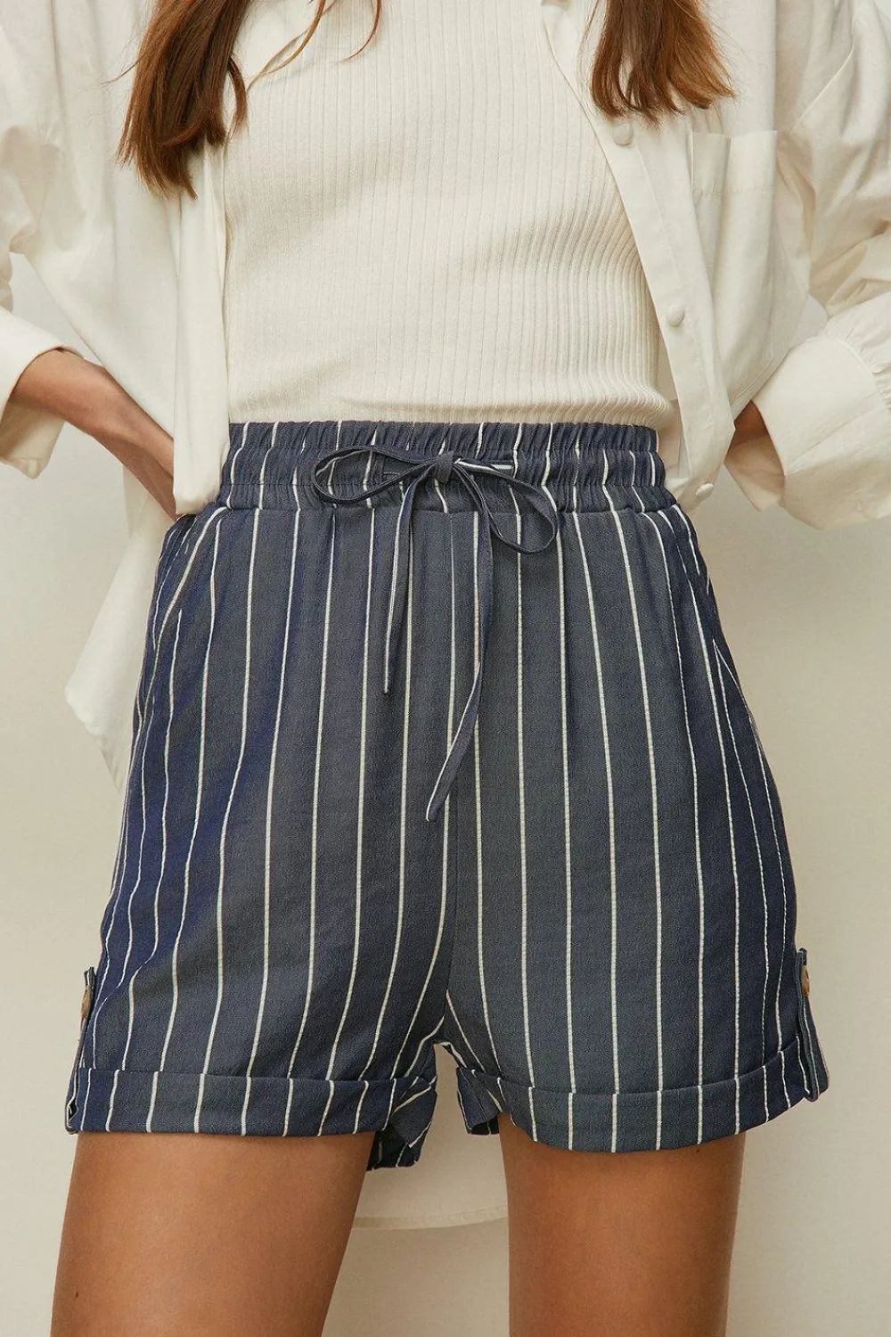 Hot Oasis Tie Waist Striped Short Yellow