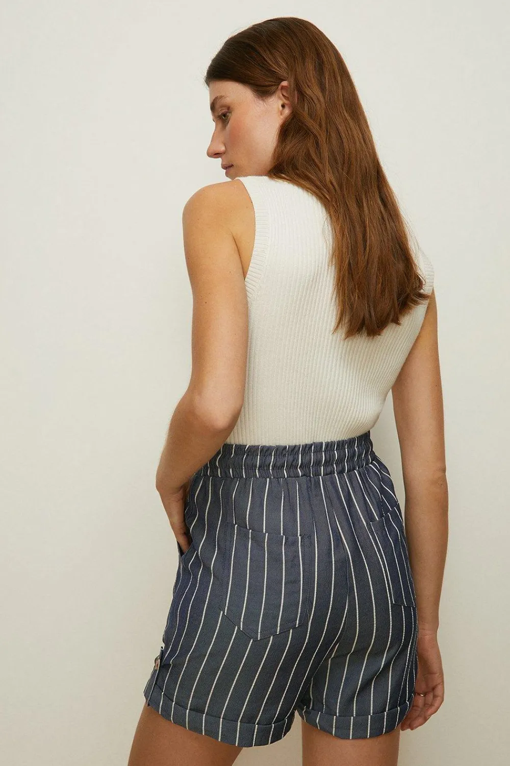 Hot Oasis Tie Waist Striped Short Yellow