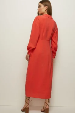 Clearance Oasis Tie Wrap Cupro Midi Dress Red