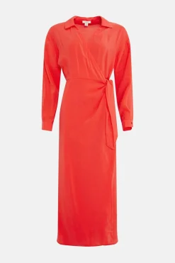 Clearance Oasis Tie Wrap Cupro Midi Dress Red