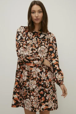 New Oasis Tiered Cord Paisley Animal Mini Dress Black