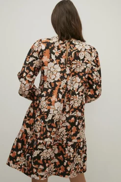 New Oasis Tiered Cord Paisley Animal Mini Dress Black