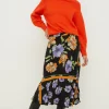 Sale Oasis Tiled Floral Split Front Midi Skirt Black