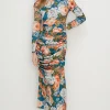 New Oasis Tissue Crepe Floral Draped Split Midi Dress Multi