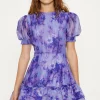 New Oasis Tonal Blurred Floral Organza Skater Dress Lilac