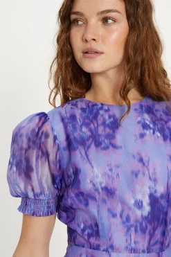 New Oasis Tonal Blurred Floral Organza Skater Dress Lilac
