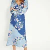 Fashion Oasis Trailing Floral Satin Back Detail Midi Dress Blue