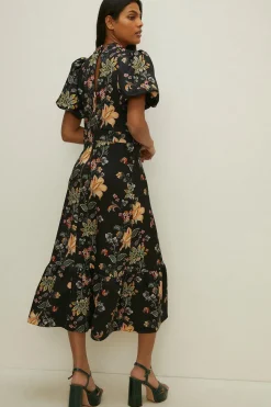 Hot Oasis Trailing Floral Tiered Scuba Midi Dress Multi
