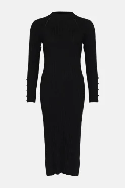 Sale Oasis Travelling Rib Crew Neck Knitted Midi Dress Wine