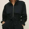 Sale Oasis Trench Detail Belted Parka Black