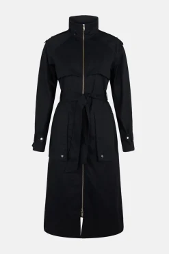 Sale Oasis Trench Detail Belted Parka Black