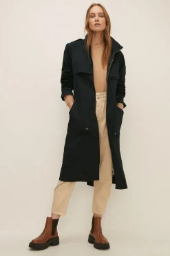 Sale Oasis Trench Detail Belted Parka Black