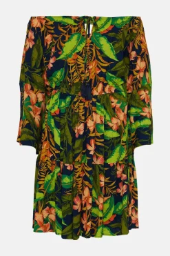 Clearance Oasis Tropical Floral Bardot Dress Green