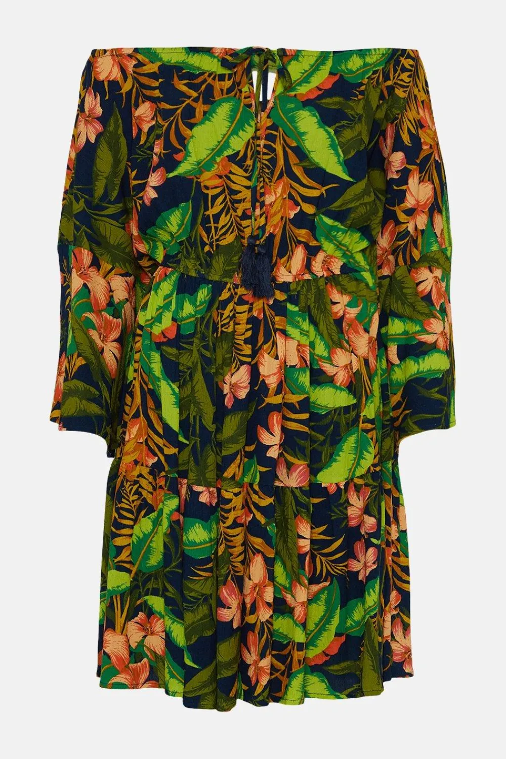 Clearance Oasis Tropical Floral Bardot Dress Green