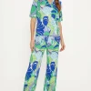 Best Oasis Tropical Plisse Wide Leg Trouser Blue