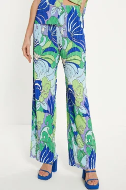 Best Oasis Tropical Plisse Wide Leg Trouser Blue