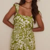 Fashion Oasis Tropical Pom Pom Strappy Mini Dress Green