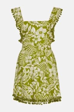 Fashion Oasis Tropical Pom Pom Strappy Mini Dress Green
