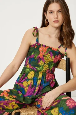 Online Oasis Tropical Print Crinkle Shirred Jumpsuit Multi