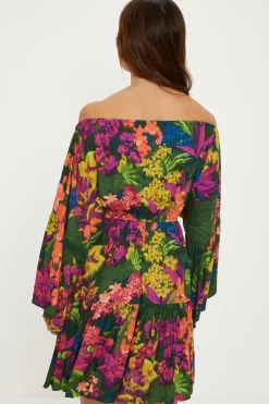 Best Oasis Tropical Print Crinkle Shirred Bardot Dress Multi