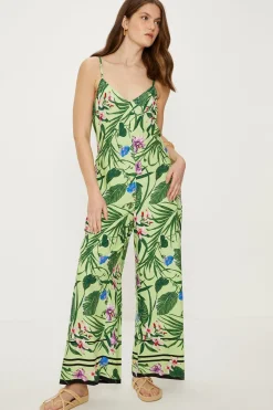 Fashion Oasis Tropical Print Strappy Jumpsuit Green