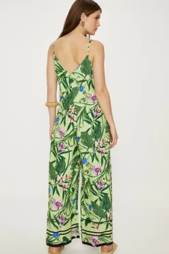 Fashion Oasis Tropical Print Strappy Jumpsuit Green