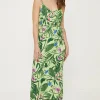 Best Oasis Tropical Print Strappy Maxi Dress Green