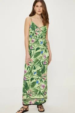 Best Oasis Tropical Print Strappy Maxi Dress Green