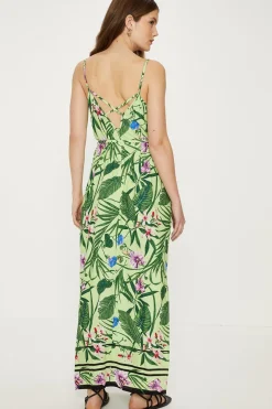 Best Oasis Tropical Print Strappy Maxi Dress Green