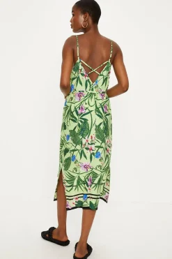 Fashion Oasis Tropical Print Strappy Midi Dress Green
