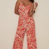 Sale Oasis Tropical V Neck Jumpsuit Coral