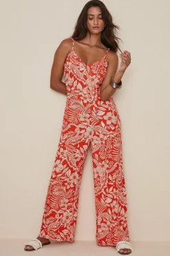 Sale Oasis Tropical V Neck Jumpsuit Coral